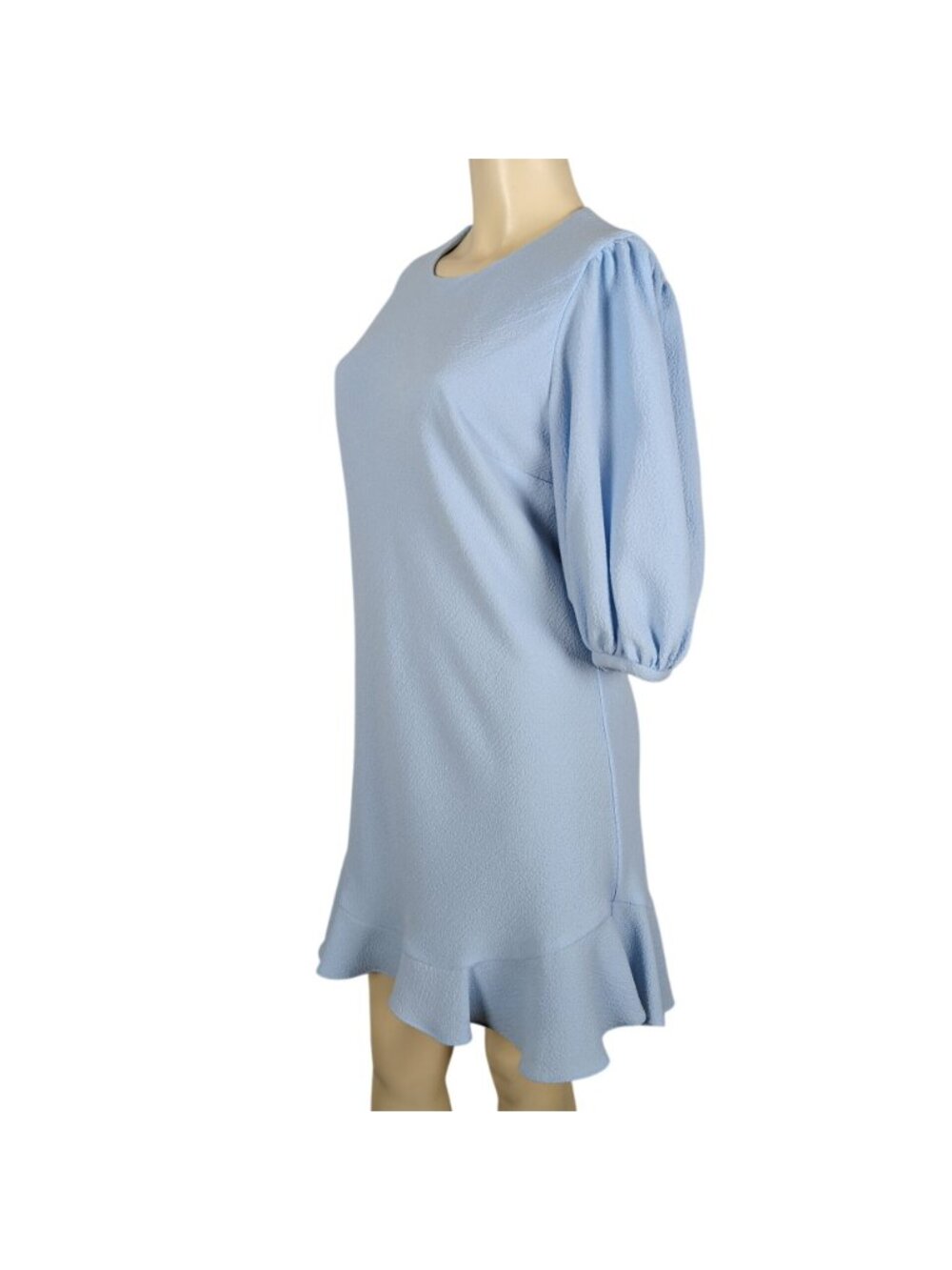 Black Halo Morello Blue Mini Dress Sz 8 Textured Shift Ruffle Hem Puff Sleeve - Picture 6 of 16